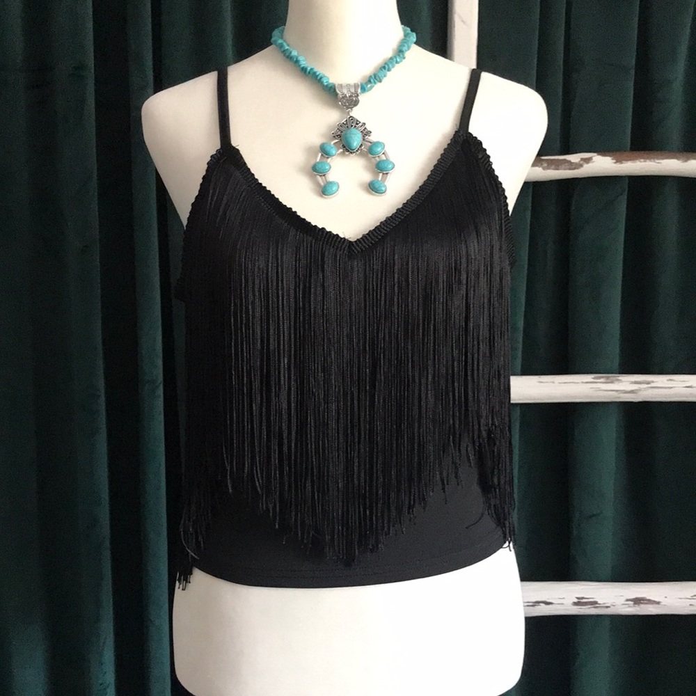 Black Fringe/Tassel Tank Top